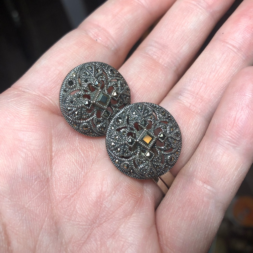 Vintage Judith Jack marcasite 925 hinged back earrings